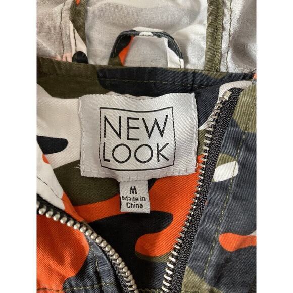 New Look Womens Orange Green and Black Camo Full Zip Hooded Jacket Size Medium - Picture 7 of 9